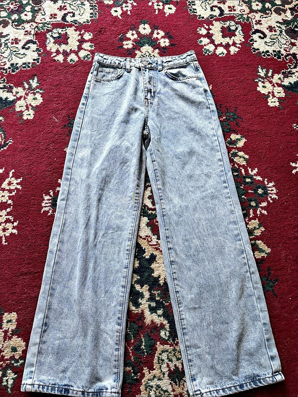 SHEIN Teen High Waist Acid Wash Wide Leg Jeans Blue Girls 12-13Y